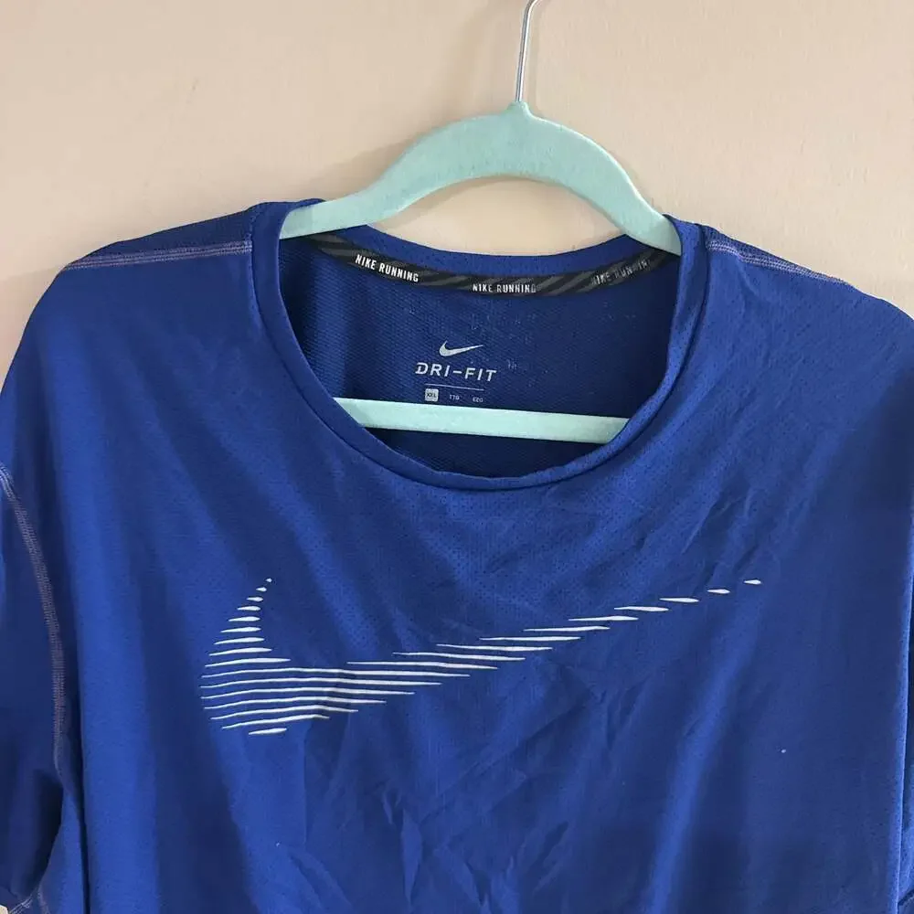 Nike Running Dri-FIT Blue T-Shirt with Striped Swoosh Logo Men's